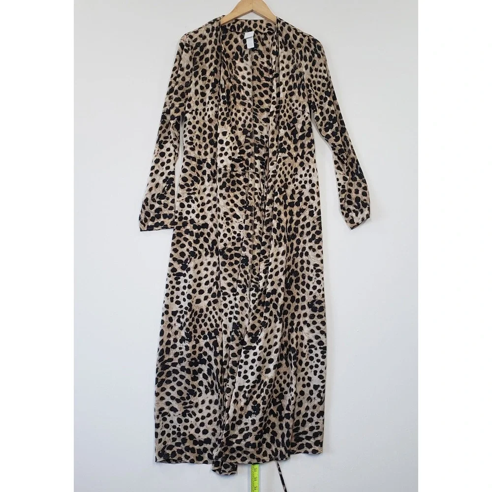 H&M Leopard Print Long Sleeve Maxi Duster‎ Kimono Women Size S Festival Casual - Picture 3 of 6